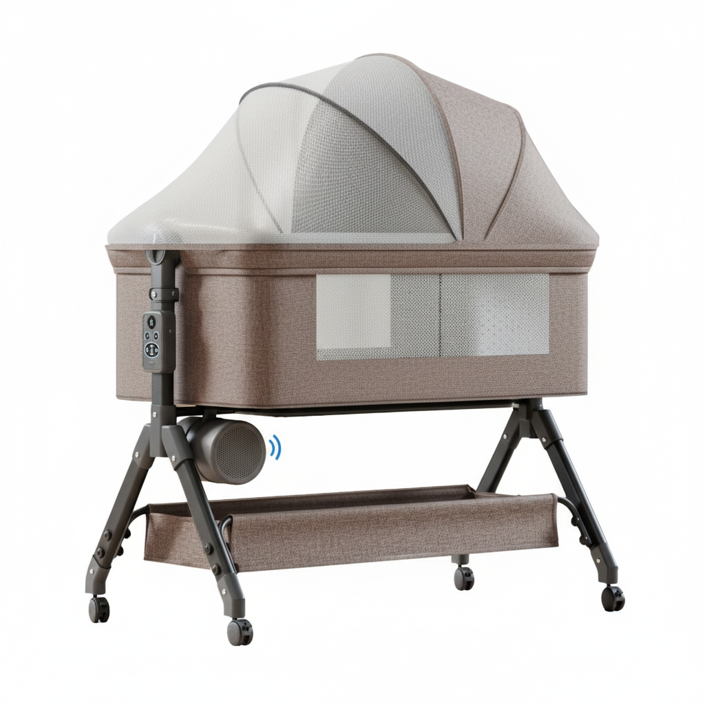 Electric Baby Rocking Bed with Bluetooth Music & Timer, Portable Foldable Bassinet Bedside Sleeper with Mosquito Net, Multi-Gear Swing