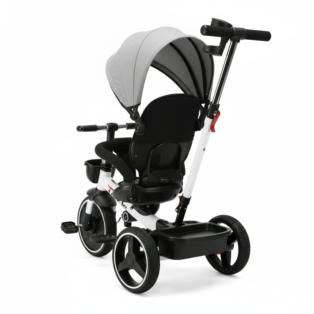 Baby Tricycle,6-in-1 Baby Push Bike Steer Stroller,Learning Toddler Bike/Detachable Guardrail,Adjustable Canopy