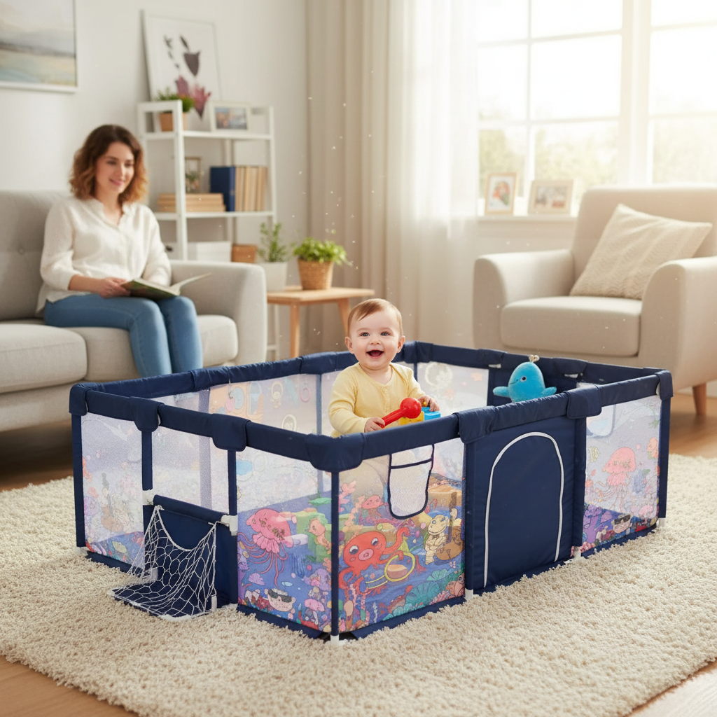 IMBABY Baby Playpens Cartoon Baby corral With Protective Angle Baby Playground Safety Activities for Baby Balls Pool Park