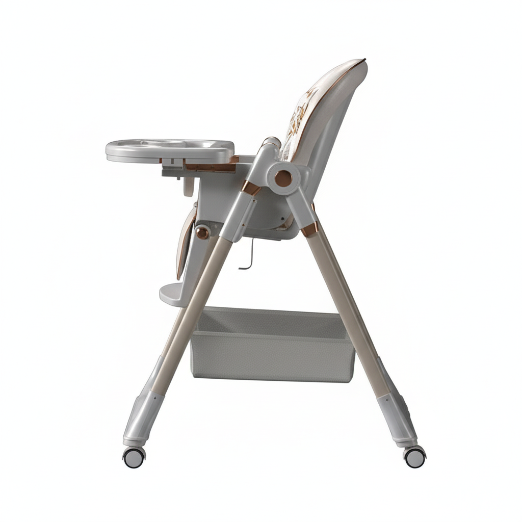 2-in-1 Multifunction Baby High Chair, Foldable Reclining Feeding Chair with Smooth Wheels, Adjustable for Newborn to 6 Years Old, EU Stock