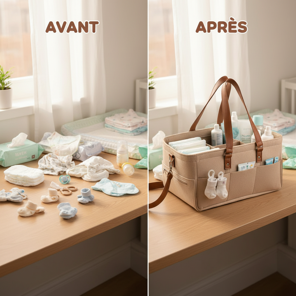 Baby Felt Storage Nursery Organizer Basket Infant Diaper Bag with Handle Caddy Changing Nappy Kids Storage Carrier Large Pocket