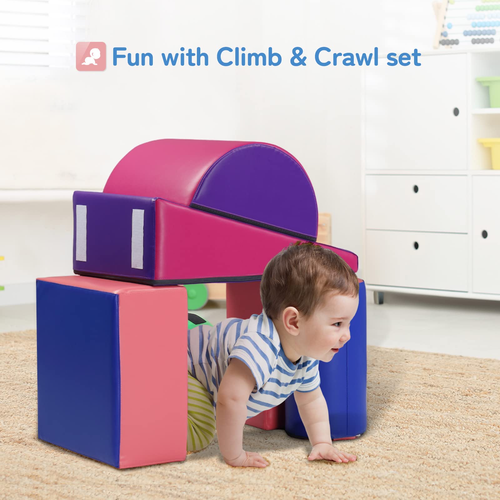 JOYMOR 5-Piece Soft Foam Climbing Blocks and Crawl Activity Playset