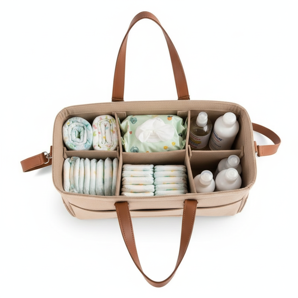 Baby Felt Storage Nursery Organizer Basket Infant Diaper Bag with Handle Caddy Changing Nappy Kids Storage Carrier Large Pocket