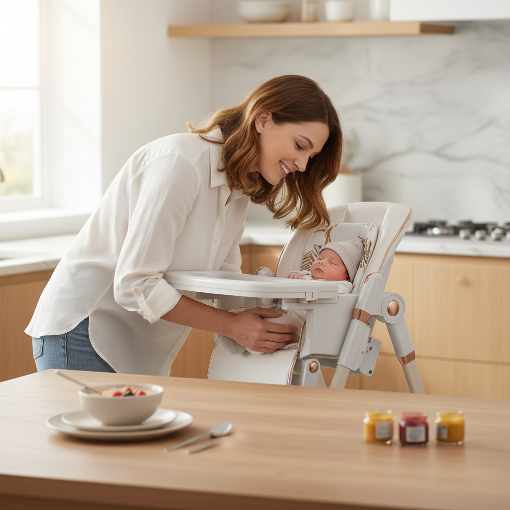 2-in-1 Multifunction Baby High Chair, Foldable Reclining Feeding Chair with Smooth Wheels, Adjustable for Newborn to 6 Years Old, EU Stock