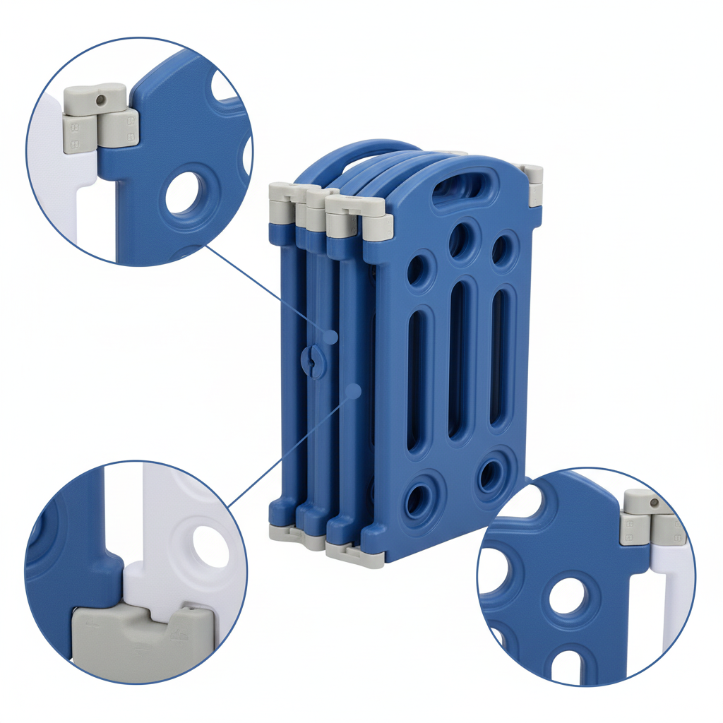 Extra 64cm High Baby Playpen 12+2 Panels, Ink-Blue Foldable Play Yard with Locking Door, Quick Setup & Storage, One-Second Open/Close, Anti-Slip & Chew-Proof Material