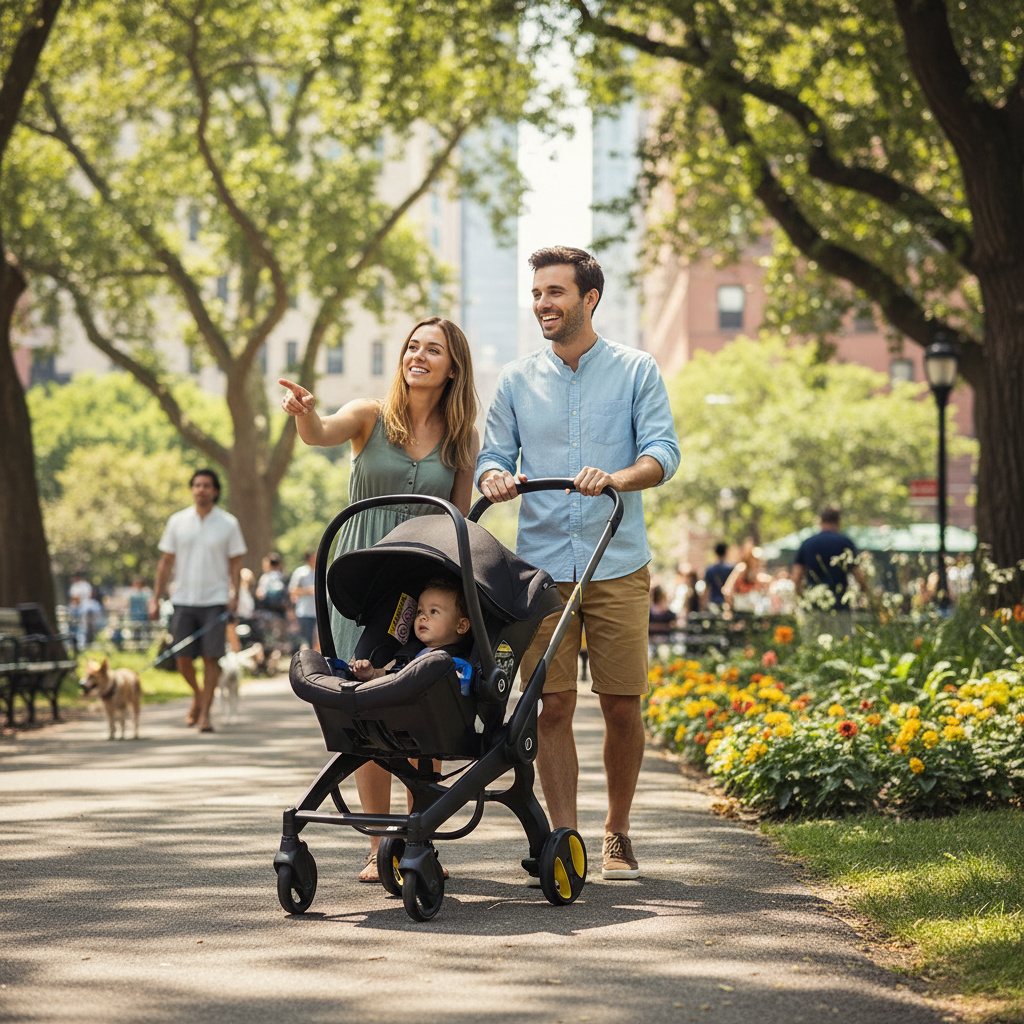 4-in-1 Convertible Baby Stroller Travel System, Lightweight Foldable Pram with Car Seat & Bassinet, High-Landscape Doona-Inspired Design for Newborn to Toddler