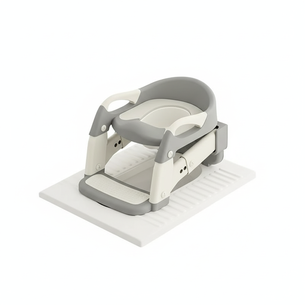 2 in 1 Toddler Toilet Ladder Seat, Potty Training Seat with Steps, for Boys Girls, Children Toilet Training in Bathroom(Grey)