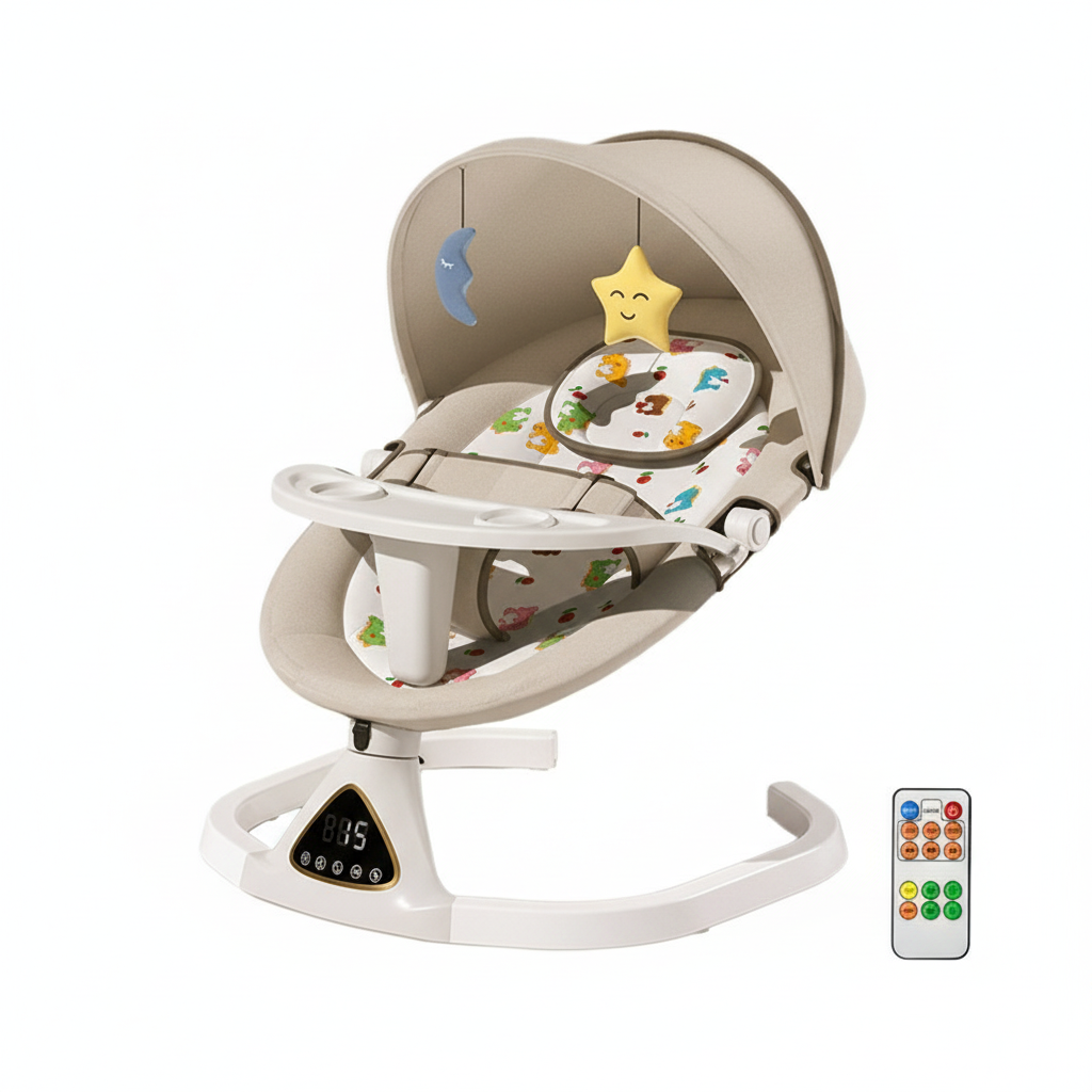 Lit de bébé à bascule électrique de luxe, balançoire inclinable, chaise pivotante automatique, ceinture de sécurité à cinq points avec télécommande