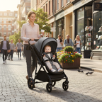 2 in 1 Baby Pushchair, Foldable Travel System Pram with Reversible Seat, Adjustable Canopy, Storage Basket for 0-36 Months