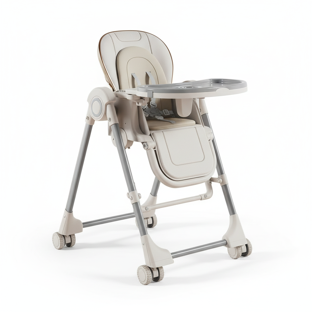 Portable Foldable Baby High Chair with Double-Layer Dinner Plate & Toy Rack, Easy to Clean Feeding Chair with Large Anti-Slip Pad, 6M+