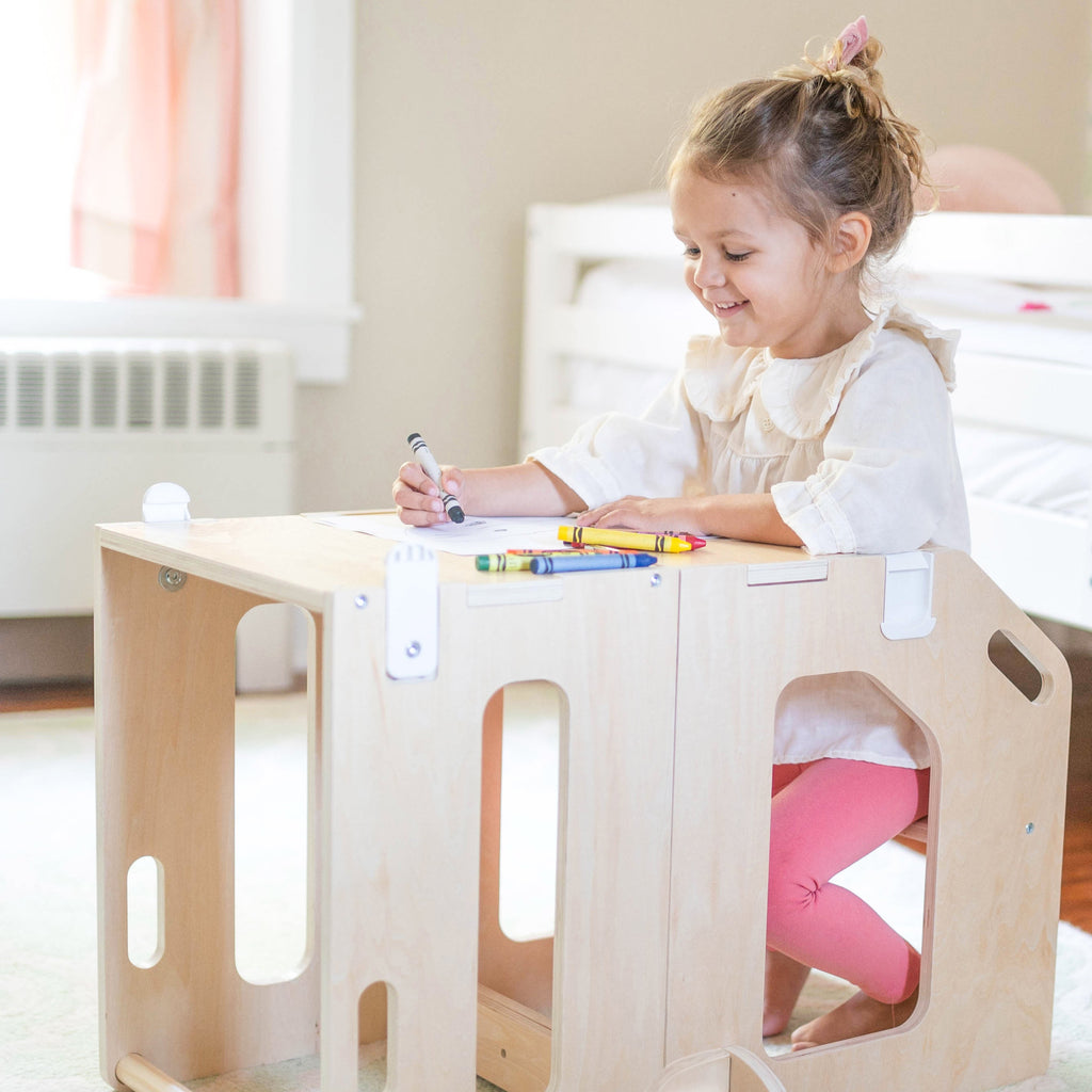 Busy Kids 2-In-1 Kitchen Tower and Kids Art Desk