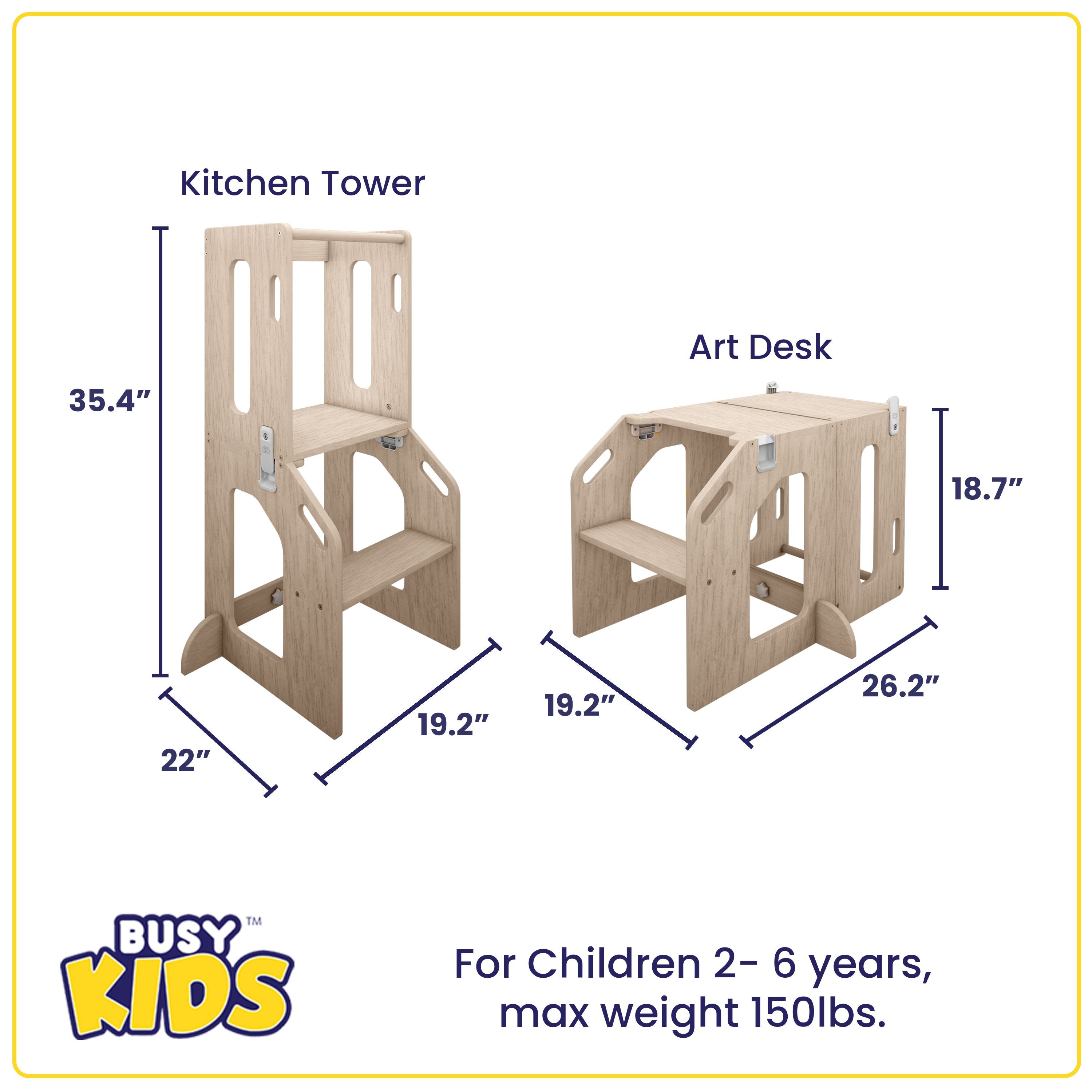 Busy Kids 2-In-1 Kitchen Tower and Kids Art Desk