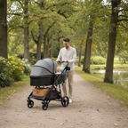 2 in 1 Baby Pushchair, Foldable Travel System Pram with Reversible Seat, Adjustable Canopy, Storage Basket for 0-36 Months