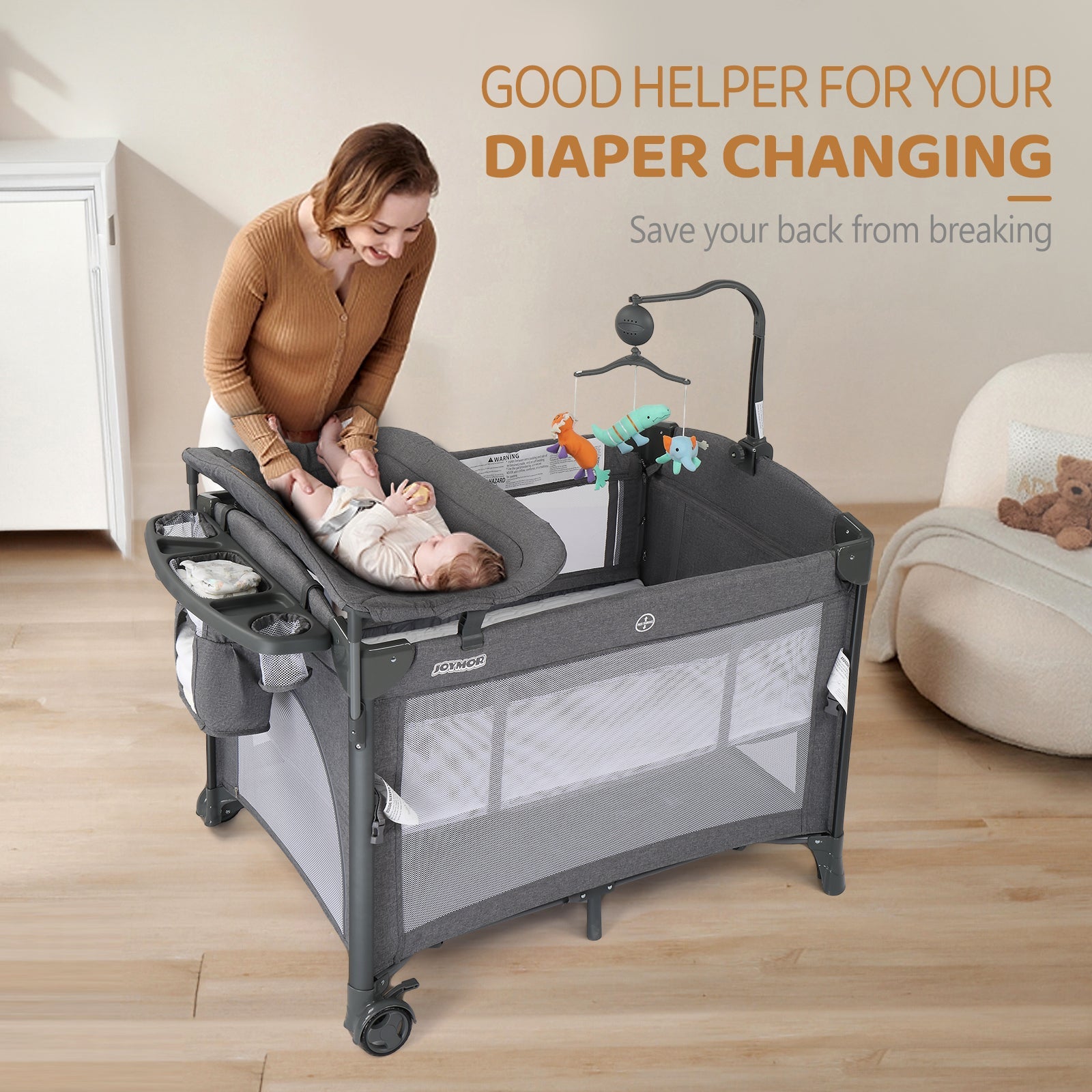 JOYMOR 3 in 1 Baby Bassinets Crib Bedside Sleeper with Mattress and Sheet