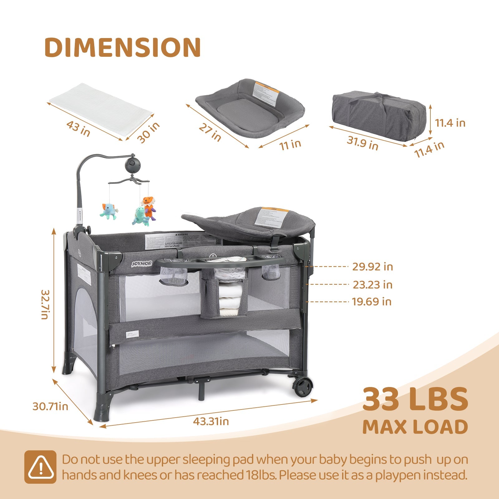 JOYMOR 3 in 1 Baby Bassinets Crib Bedside Sleeper with Mattress and Sheet