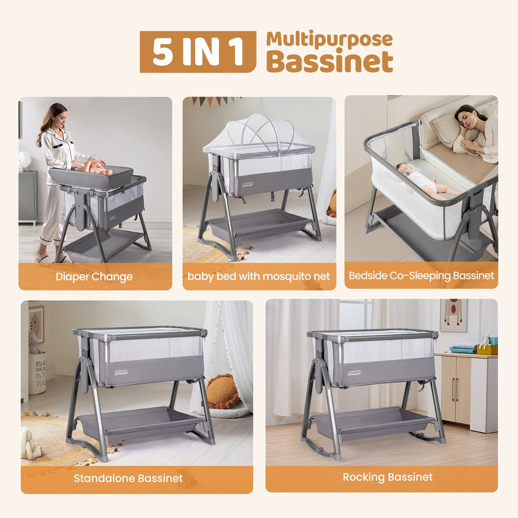 JOYMOR 5 in 1 Crib Bassinet Bedside Sleeper with Changing Table