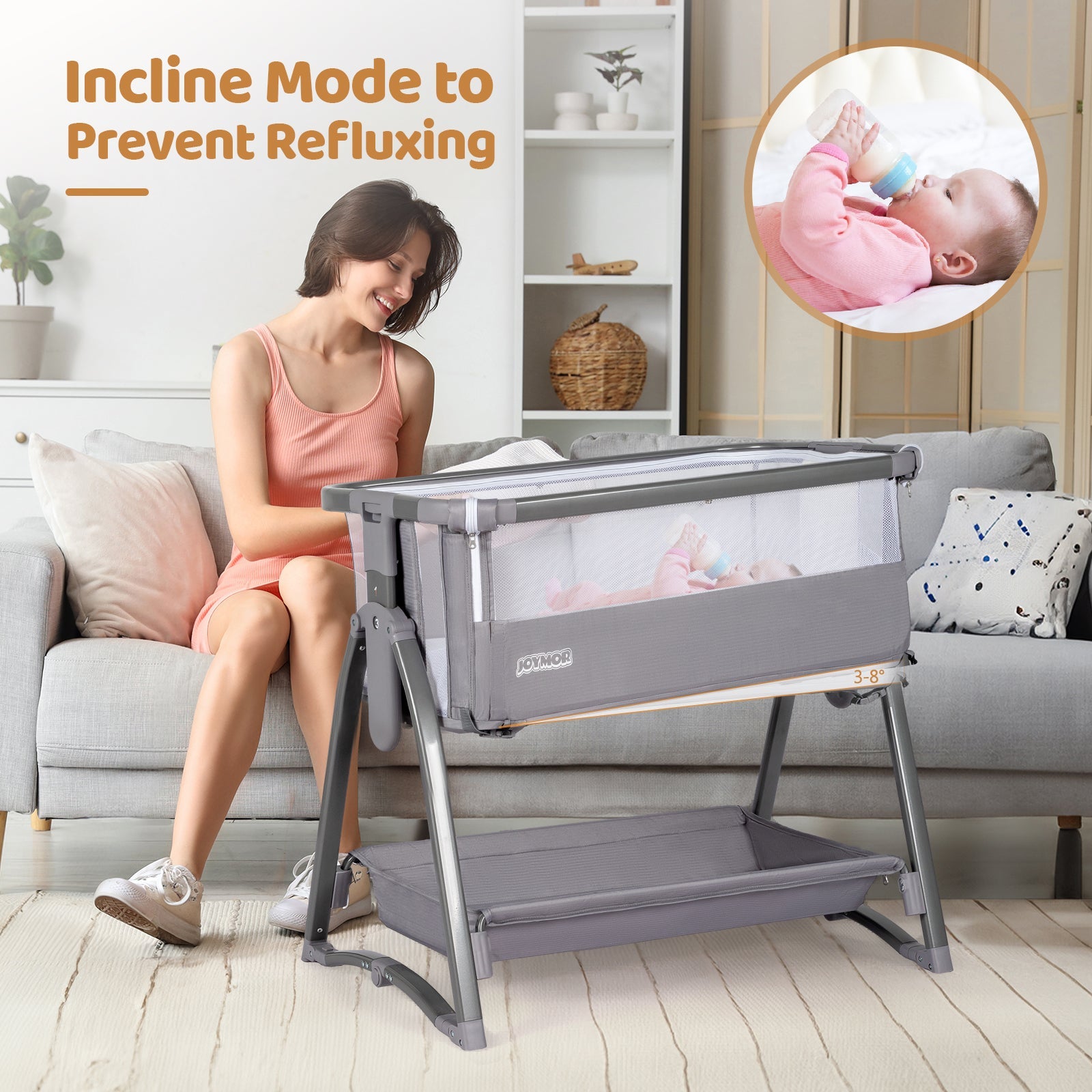 JOYMOR 5 in 1 Crib Bassinet Bedside Sleeper with Changing Table