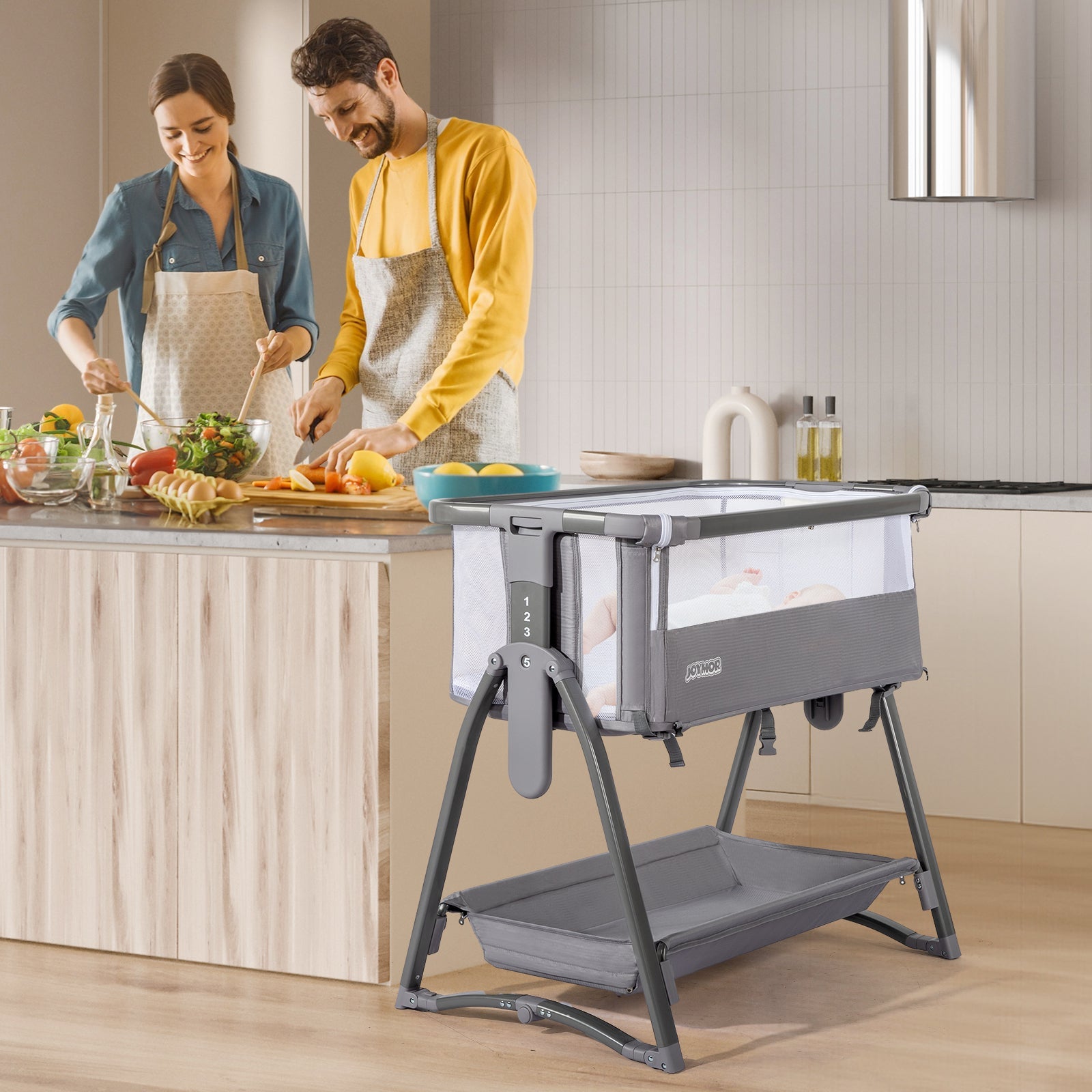 JOYMOR 5 in 1 Crib Bassinet Bedside Sleeper with Changing Table