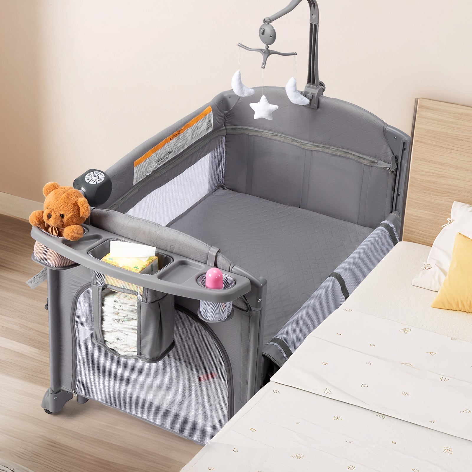 JOYMOR 9 in 1 Bedside Bassinet Baby Crib with Changing Table