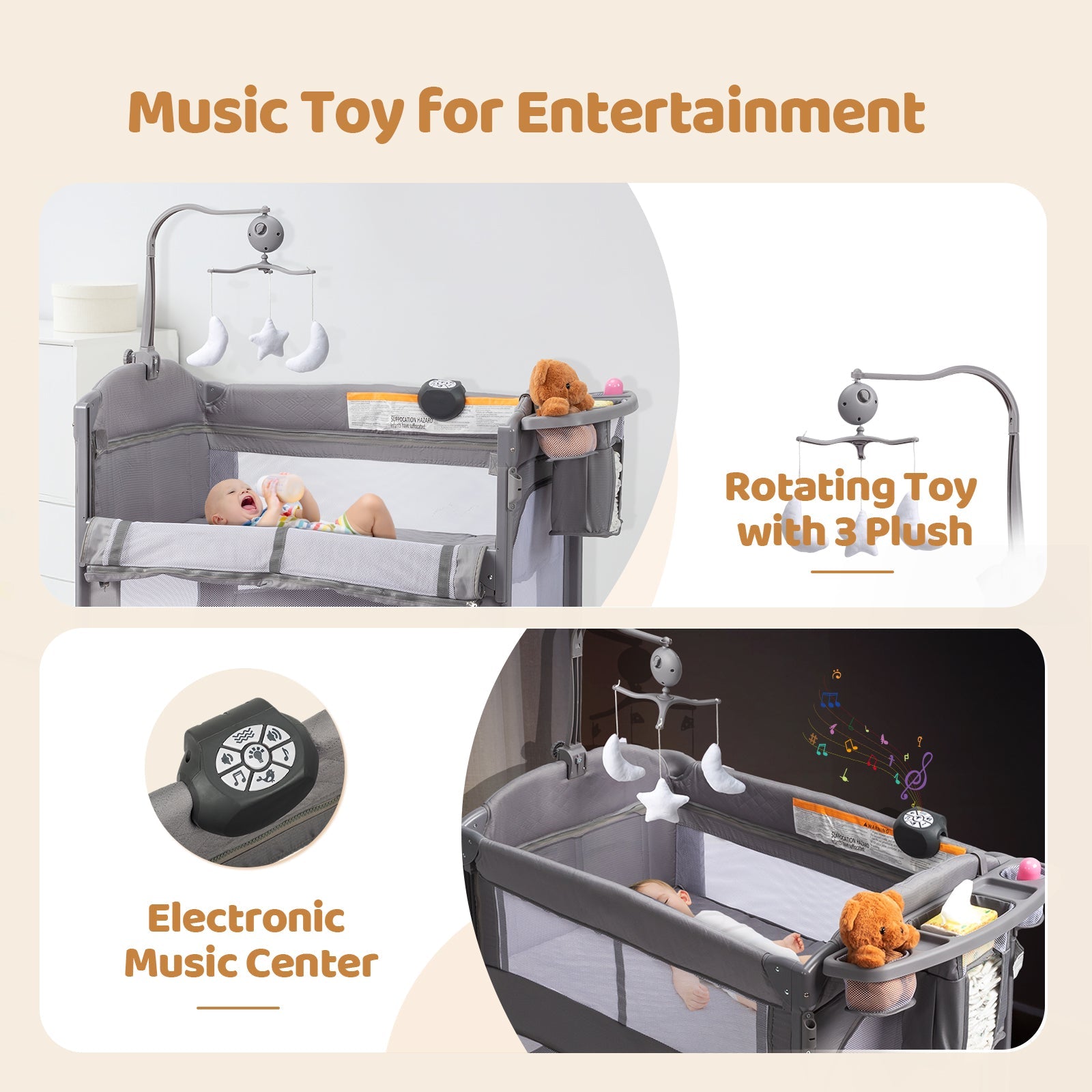 JOYMOR 9 in 1 Bedside Bassinet Baby Crib with Changing Table