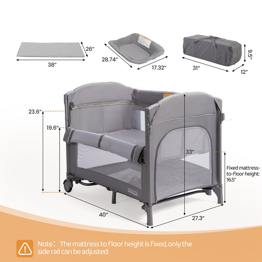 JOYMOR 9 in 1 Bedside Bassinet Baby Crib with Changing Table