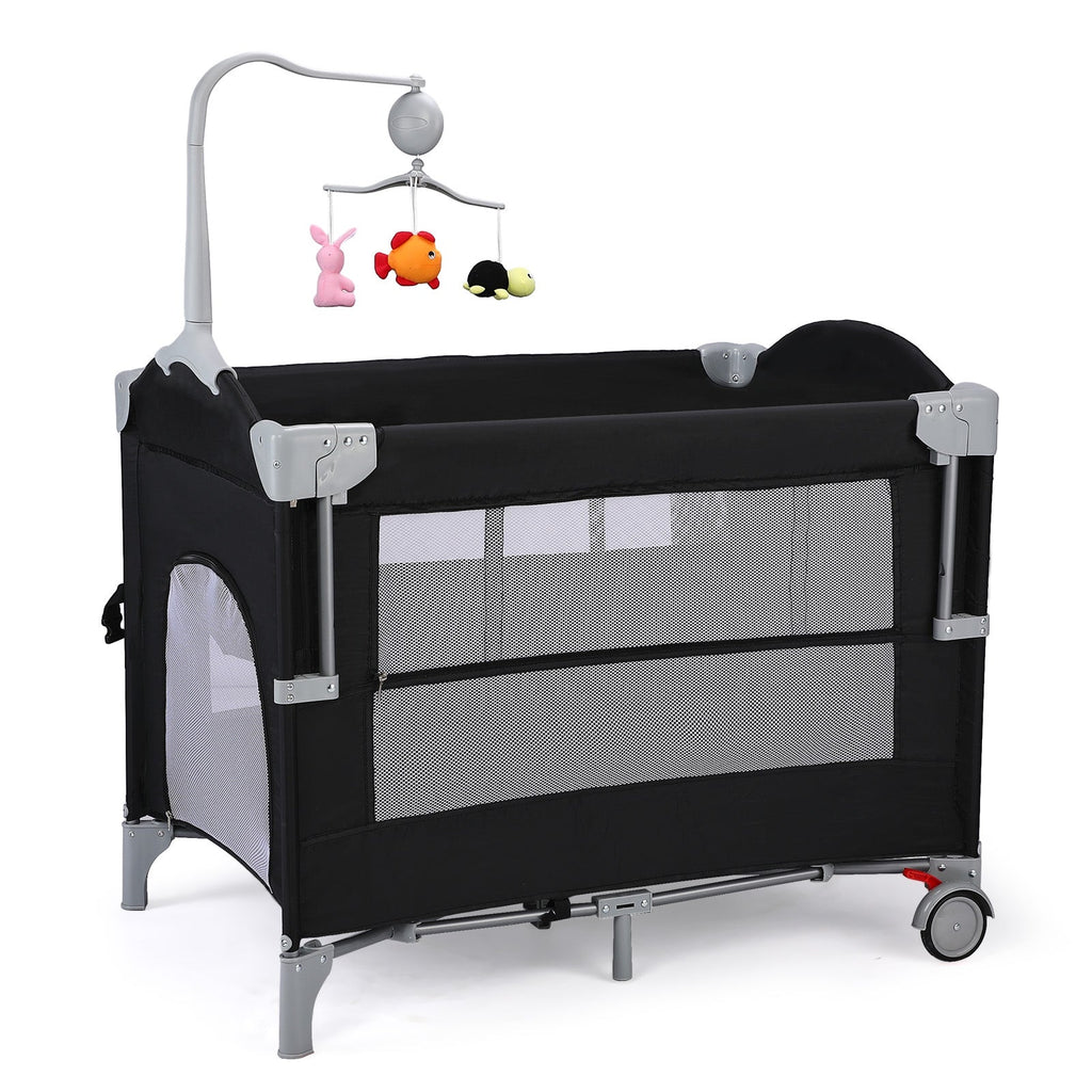 JOYMOR 4 in 1 Baby Bassinet Bedside Crib Sleeper with Soft Toys