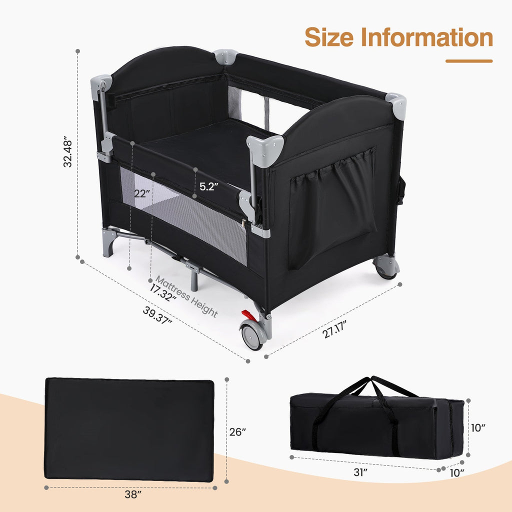 JOYMOR 4 in 1 Baby Bassinet Bedside Crib Sleeper with Soft Toys