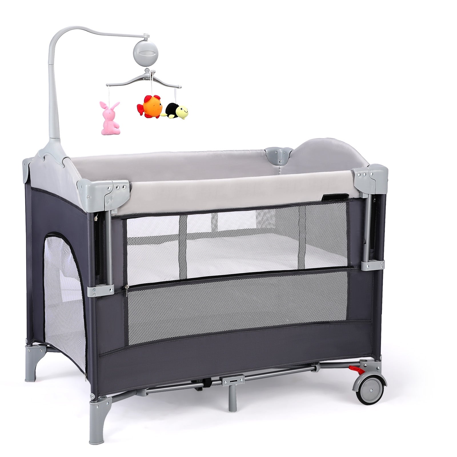 JOYMOR 4 in 1 Baby Bassinet Bedside Crib Sleeper with Soft Toys