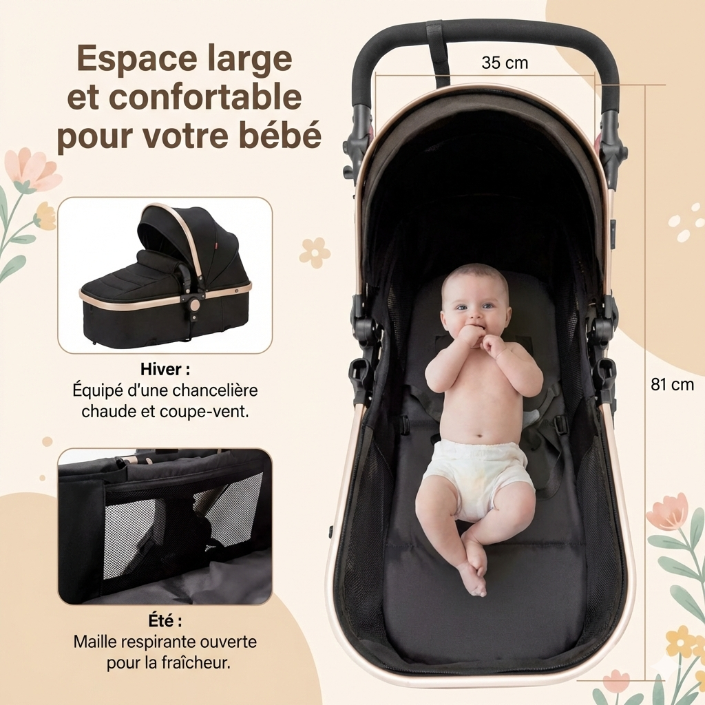 Ensemble Poussette 3-en-1 (landau + poussette + siège auto)
