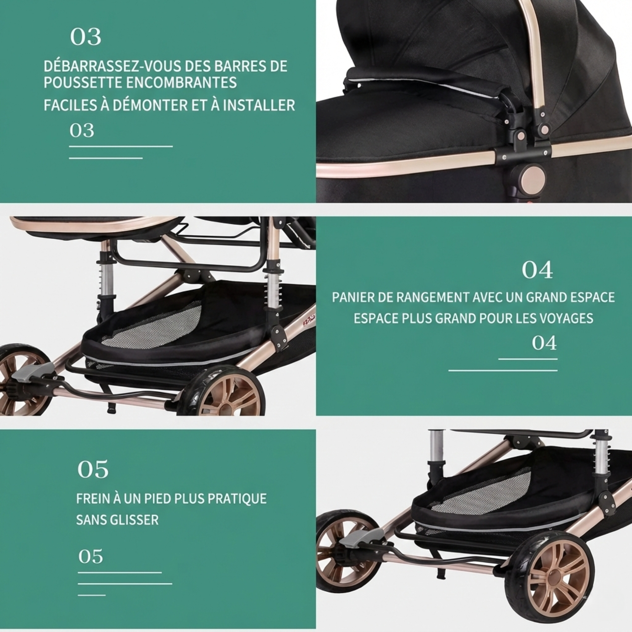 Ensemble Poussette 3-en-1 (Poussette + Nacelle + Cosy)