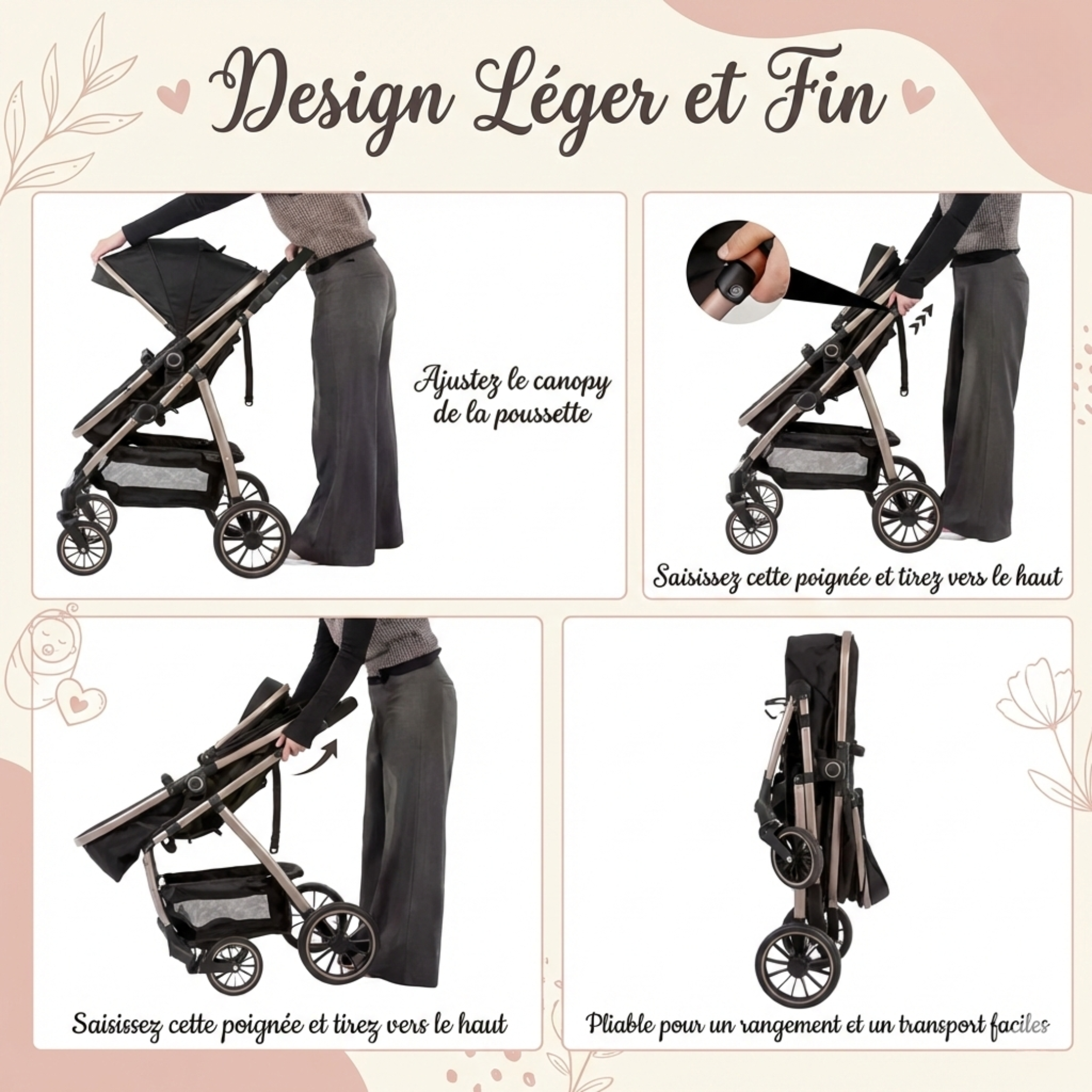 Ensemble Poussette 3-en-1 Bébé - Poussette / Nacelle / Landau