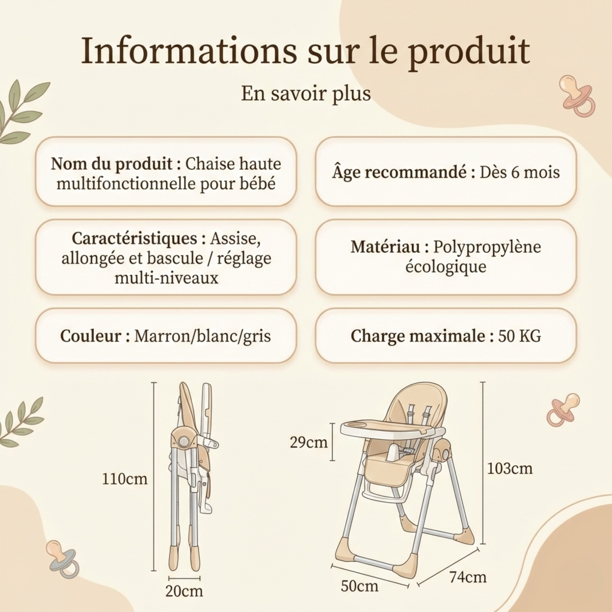 Chaise haute évolutive pliable