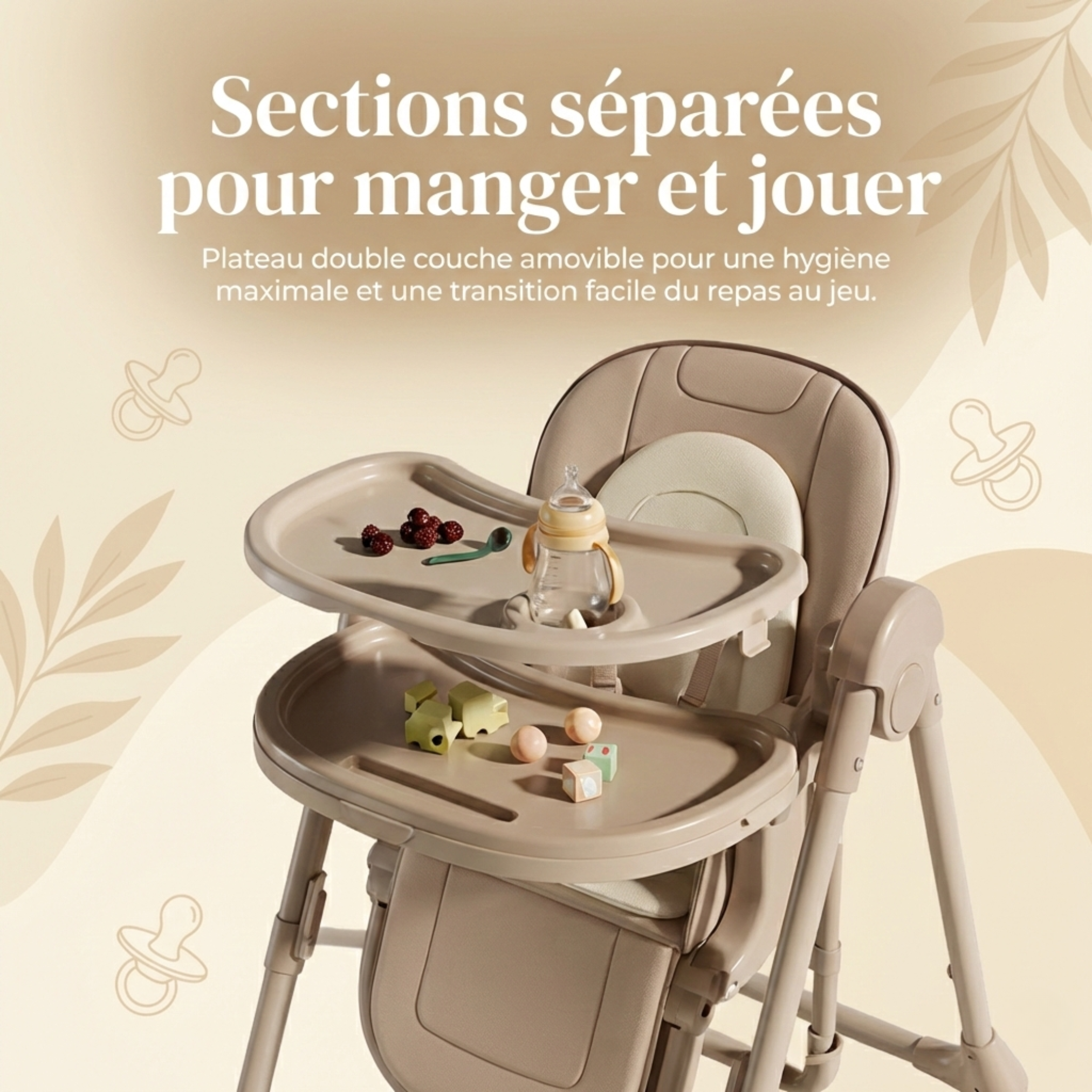 Chaise haute bébé - évolutive et pliable avec roulettes
