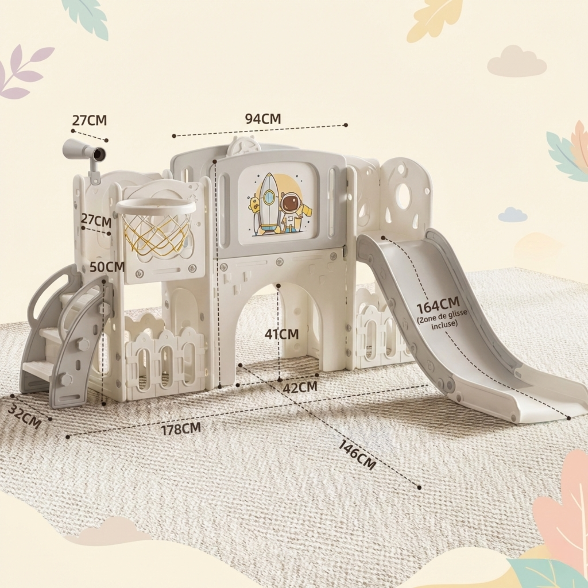 Aire de jeux bébé-enfant avec toboggan & activités