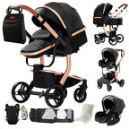 3-in-1 Baby Stroller & Car Seat Combo, High-Landscape Lightweight Pram, Easy Fold Compact Travel System for Newborn Infant and Toddler