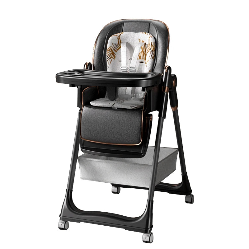 2-in-1 Multifunction Baby High Chair, Foldable Reclining Feeding Chair with Smooth Wheels, Adjustable for Newborn to 6 Years Old, EU Stock