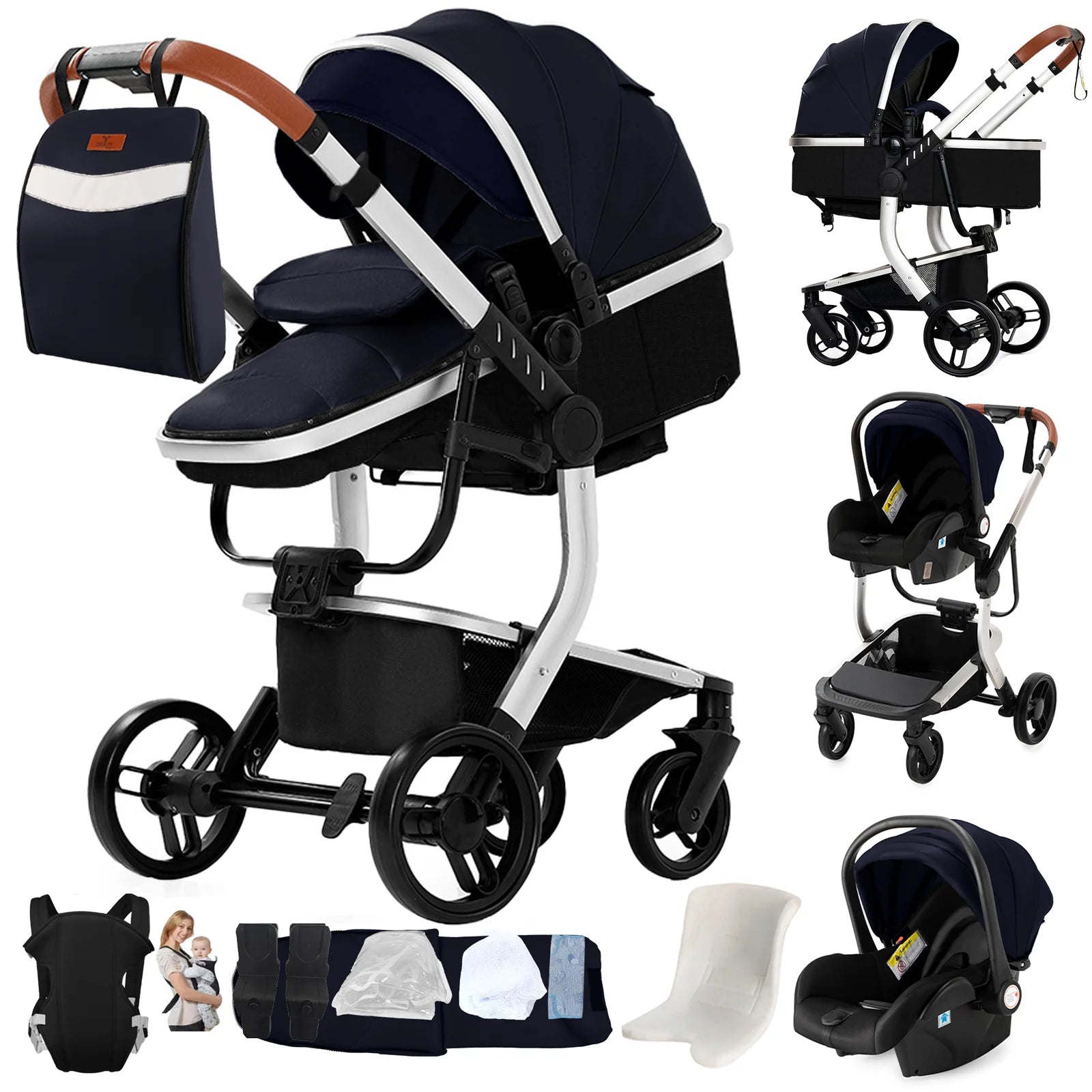 3-in-1 Baby Stroller & Car Seat Combo, High-Landscape Lightweight Pram, Easy Fold Compact Travel System for Newborn Infant and Toddler