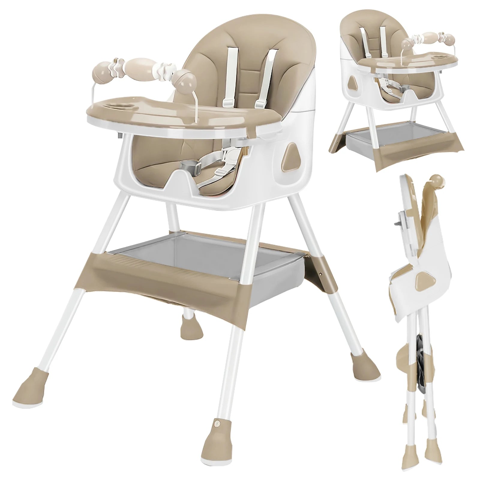 Foldable Baby High Chair (6+ Months): Large Anti-Slip Pad, Toy Rack & Easy-to-Clean Feeding Design – Model E500
