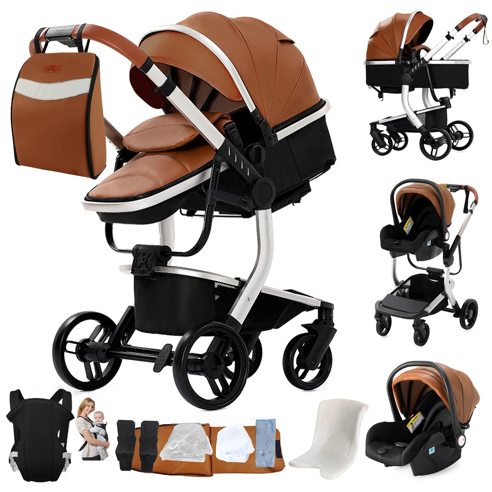 3-in-1 Baby Stroller & Car Seat Combo, High-Landscape Lightweight Pram, Easy Fold Compact Travel System for Newborn Infant and Toddler