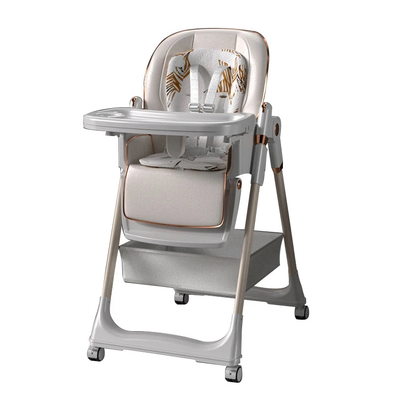 2-in-1 Multifunction Baby High Chair, Foldable Reclining Feeding Chair with Smooth Wheels, Adjustable for Newborn to 6 Years Old, EU Stock