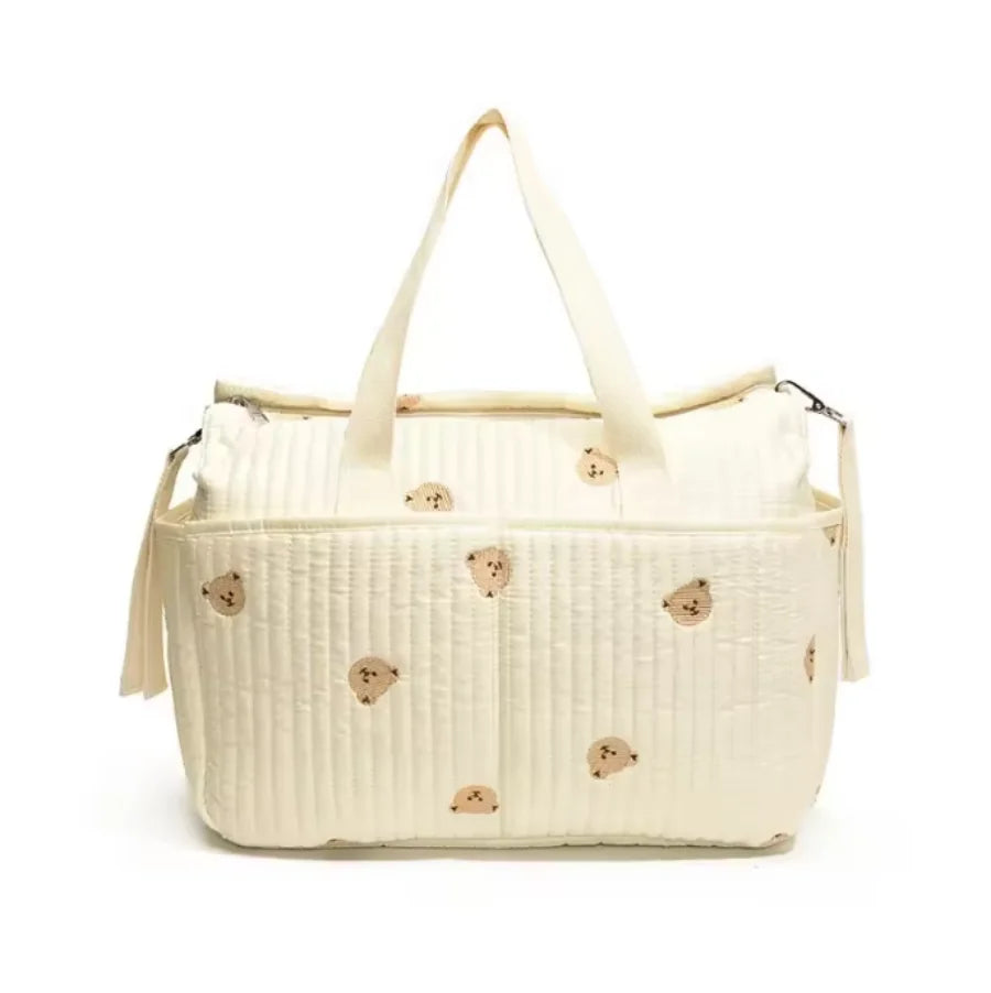 New High-capacity Mummy Bag Embroidered Bear Mother and Baby Handbag Baby Bottle Diaper Portable Baby Stroller Bag