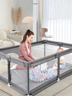 Cute Baby Playpen with Pull Ring Ball Box Game, Lightweight Foldable Play Yard, Safety Barrier Fence for Toddlers, Indoor Outdoor Kids Corner