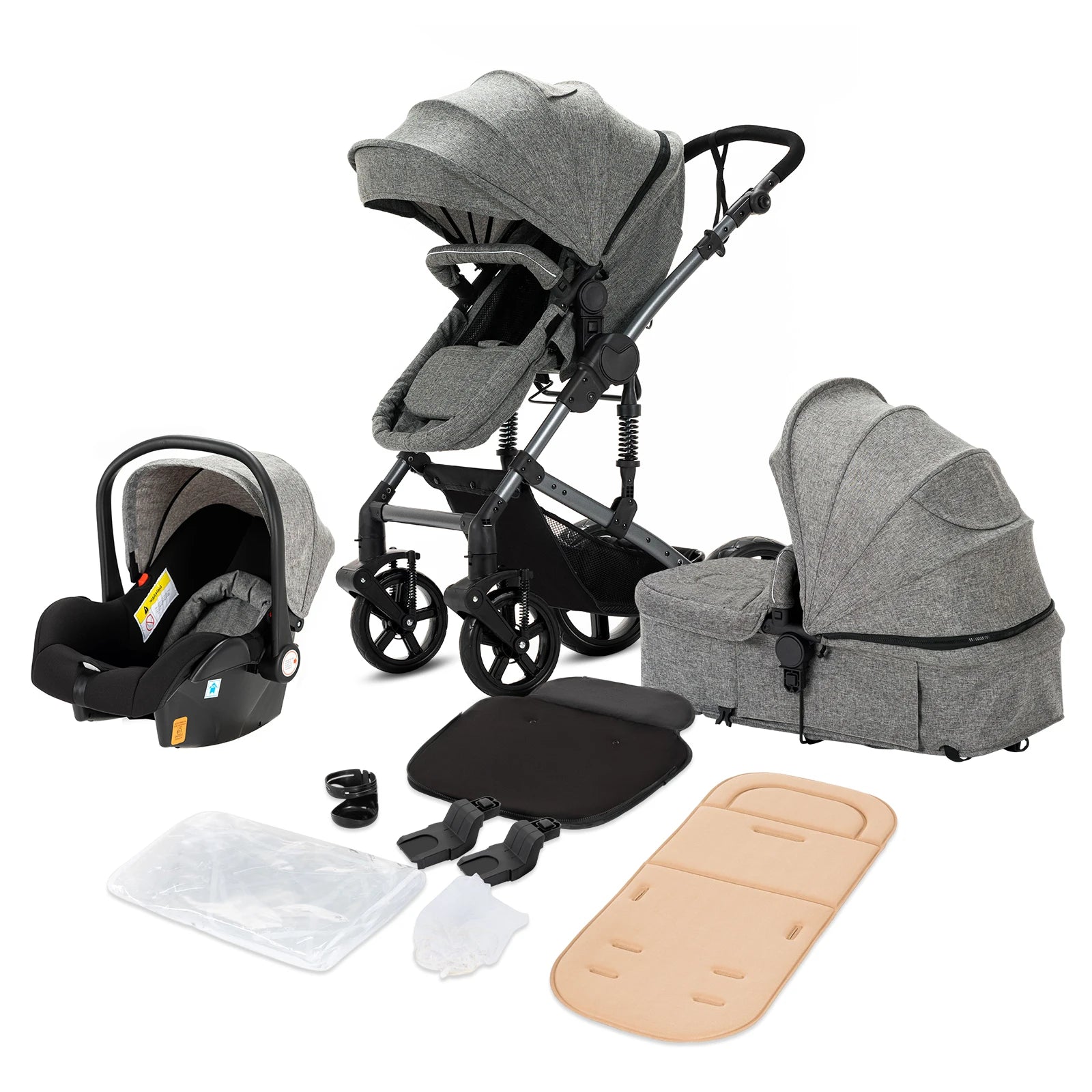Luxury 3-in-1 Baby Pram Travel System, High-Landscape Lightweight Stroller, Easy Folding Aluminum Frame, Compact Pushchair for Newborn & Toddler