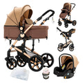 Luxury 3-in-1 Baby Pram Travel System, High-Landscape Lightweight Stroller, Easy Folding Aluminum Frame, Compact Pushchair for Newborn & Toddler