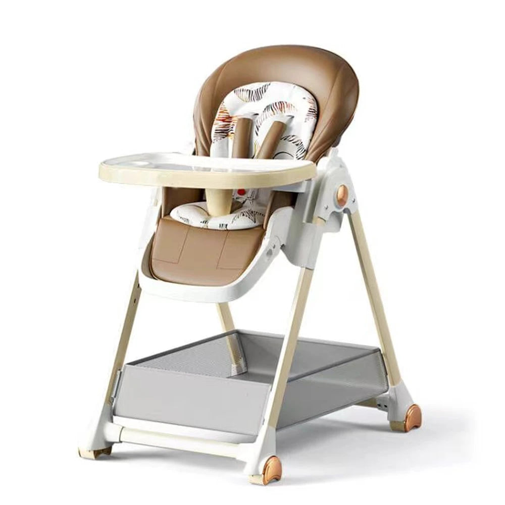 Baby Eating Chair with Wheels, Adjustable Reclining Foldable Highchair, Multifunctional Dining Chair for Toddlers with Easy-Clean Tray