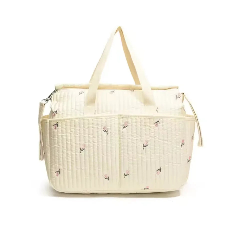 New High-capacity Mummy Bag Embroidered Bear Mother and Baby Handbag Baby Bottle Diaper Portable Baby Stroller Bag