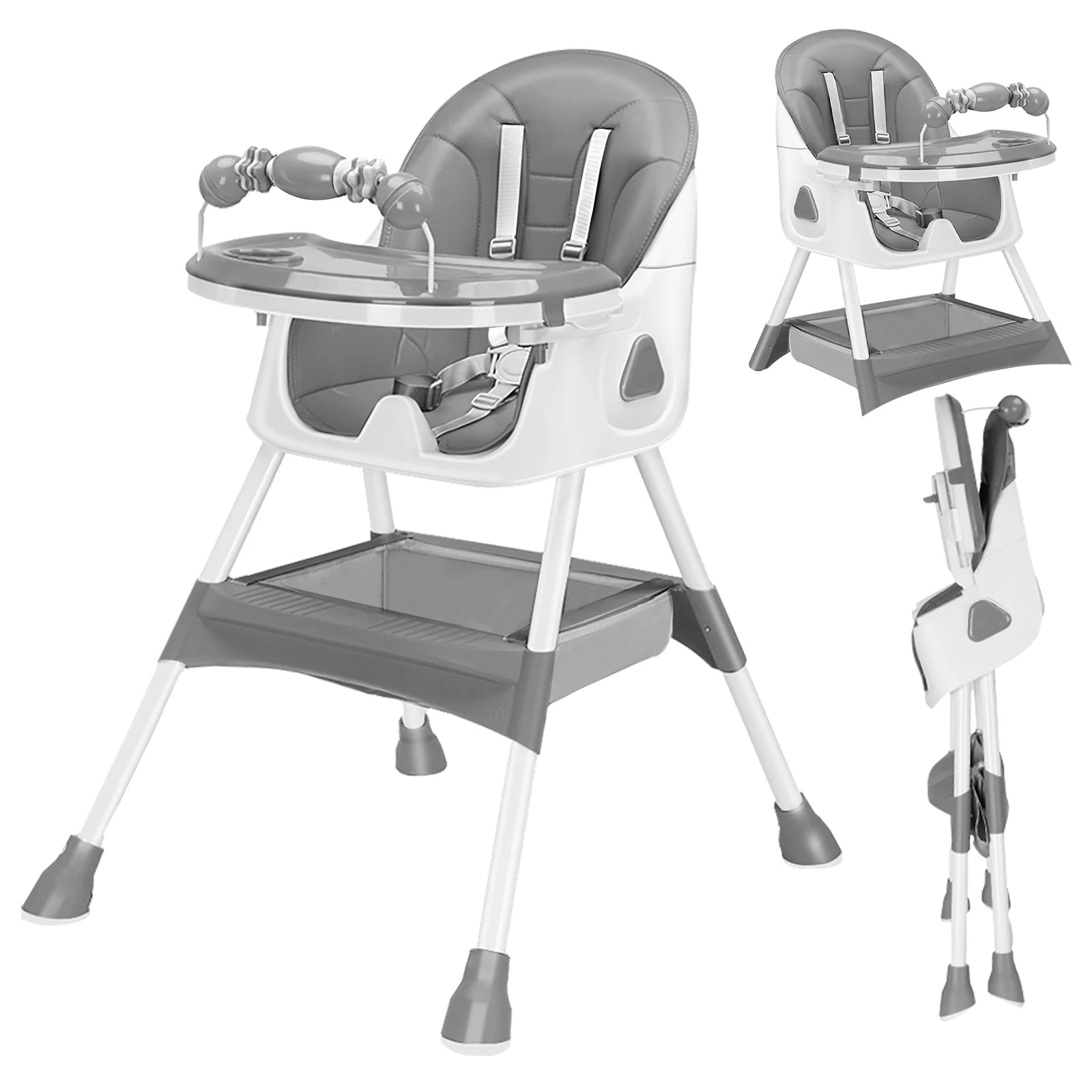 Foldable Baby High Chair (6+ Months): Large Anti-Slip Pad, Toy Rack & Easy-to-Clean Feeding Design – Model E500