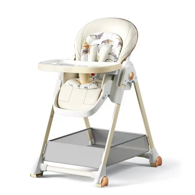 Baby Eating Chair with Wheels, Adjustable Reclining Foldable Highchair, Multifunctional Dining Chair for Toddlers with Easy-Clean Tray