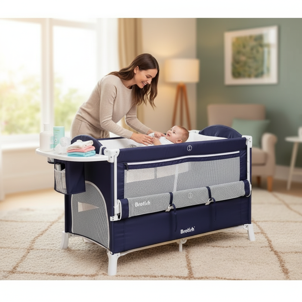 IMBABY Baby Cribs Portable Cribs for Baby with Diaper Table Baby Bed Multifunctional Cradle for Baby 0-6 Children's Cots