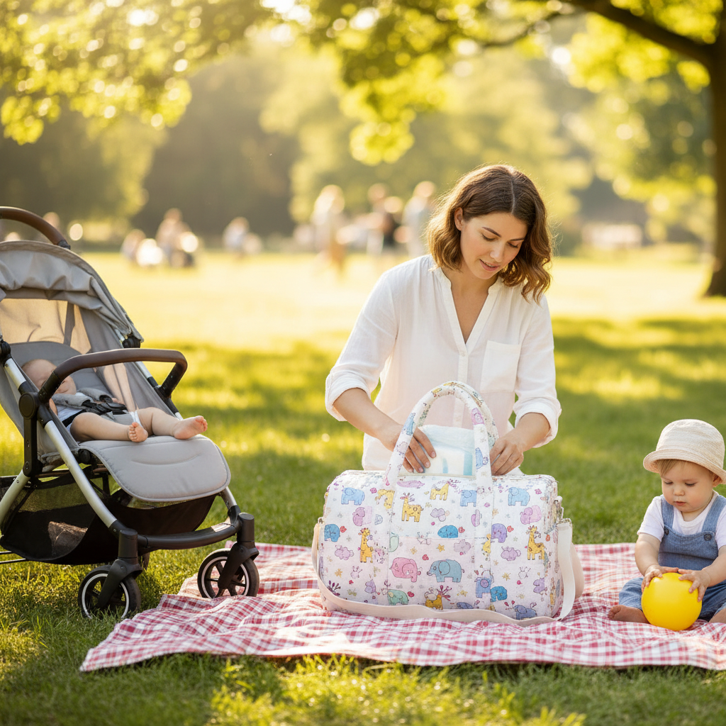 Baby Diaper Bag Cute Cartoon Shoulder Bag with Zipper Messenger Bag Mom Bag Storage Bag Luggage Tote Bag for Travel